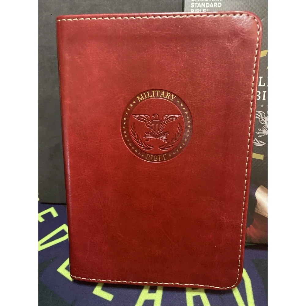 CSB MILITARY BIBLE (Burgundy LeatherTouch) Red Letter, Sleeve Case Nice